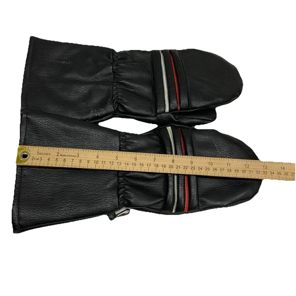 Vintage Mittens Black Red White Strips Mittens‎ Glove THERMAL LINED One Size